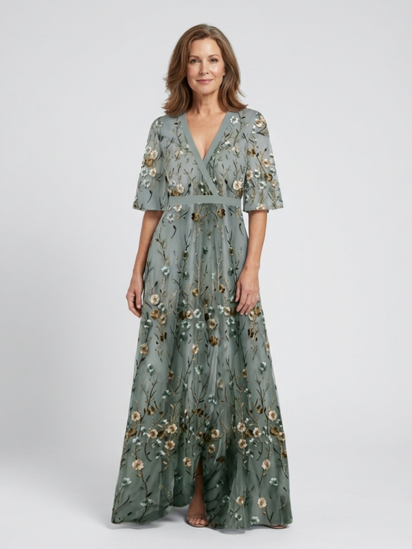 Élodie – Vestido largo floral con escote en V
